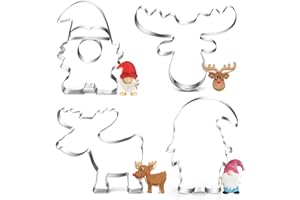 EPOKUS Ausstechformen Weihnachten, Wichtel Weihnachtsmann Plätzchen Ausstecher Set, Edelstahl Plätzchenausstecher Elch, 4 Stück Elchkopf Keksausstecher, Cookie Cutter Geschenke für Backen Fondant Torten