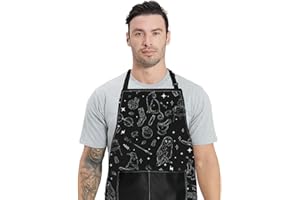 WZMPA Magic Wizard Kitchen Apron With Pockets Spooky Witch Gifts Gothic Magic Adjustable Apron For Cooking Baking Grilling