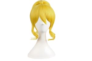 MapofBeauty 22 Zoll/55cm Kurz Haar + 1 Pferdeschwanz Cosplay Perücke (Gelb)