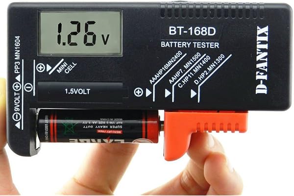 D-fantiX batteritestare volt kontroll för AA, AAA, C, D, 9V, 1,5 V, knappcellsbatterier, svart, BT-168D