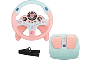 RedCrab Kinder Lenkrad Spielzeug, 360° Rotation Auto Simulator mit Bremse und Gaspedal, Kinder Lenkrad für Auto mit Licht, Ton- und Musikfunktion, Lernspielzeug Geschenk(Rosa)