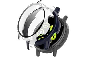 KZIOACSH Case with Screen Protector for Garmin Vivoactive 5,2 Pack All-Around Proctective Hard PC Cover Ultra Slim Shockproof Anti-Scratch Durable Bumper Shell with Tempered Glass, Clear+Blue