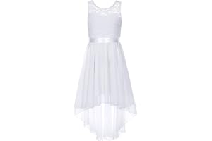 IEFIEL Robe Soirée Bal Enfant Robe de Cocktail Mousseline de Soie Dentelle Asymétrique Tutu Fille Justaucorps Gymnastique Ballet Danse 3-16 Ans