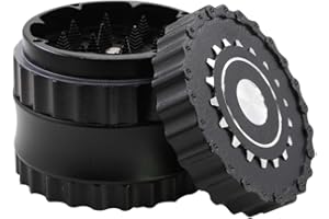 DCOU Premium Herb Grinder 2.5 Inches 4 Piece Grinder with Pyramidal Sharp Tooth Chain Shape Herb Grinder (Black)