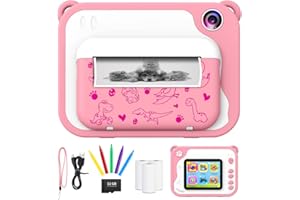 USHINING P81 Instant Print Camera for Kids, 1080P Kids Digital Camera, Print Camera with 2.4 Inch Screen, 32GB TF Card, 3 Rolls Print Paper, 5 Color Pens, Gifts for 3-12 Year Old Boys Girls (Pink)