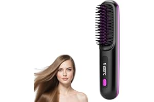 YIPUVR Go Brush Pro, Fast Heating Go Brush Pro Hair for Curly Manes, Cordless Hair Straightener Brushs with Temperature Display, 3 Temps, Portable Straightener Comb for Travel