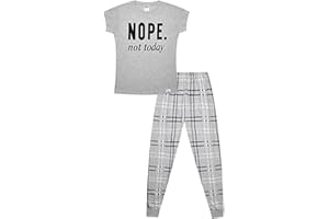 THEPYJAMAFACTORY Girls Cheeky Nope Not Today Checked Leg Long Cotton Pyjamas