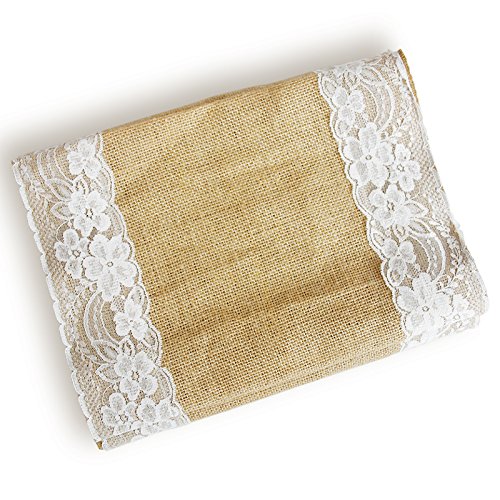 TtS 10er 30x275cm Jute mit Spitze Tischläuferc Hochzeit Upholstery Dekoration Tischdecken Leinwand Spitzen Vintage - 4
