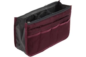 Careforyou® Women Lady Portable Purse Organizer Insert Multi-function Cosmetic Storage Bag in Bag Travel Makeup Organiser Handbag Pouch Insert Bag (Wine 07)