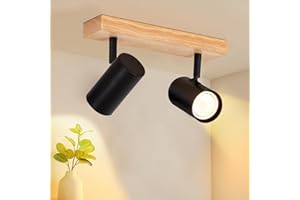 ‎GLITZERLIFE Glitzerlife Deckenstrahler 2 Flammig Deckenlampe Holz - Flurlampe Deckenspots GU10 Deckenleuchte Schwarz 350° Schwenkbar Industrial Retro Wandstrahler für Wohnzimmer Schlafzimmer Küche Esszimmer