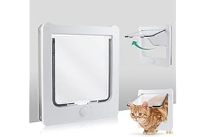 NAMSAN Katzenklappe Katzentür mit 4 Wege Katzenklappe Große Katzen 27.5 x 23.5 cm Katzenklappe für Innentür Winddicht Leise Katzentür für Katzen/Welpen, Weiss