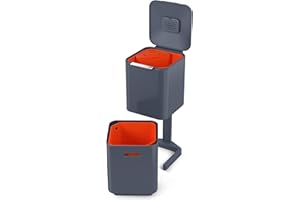 Joseph Joseph Totem - Poubelle de cuisine pour le tri et le recyclage des déchets, avec bac à compost intégré et filtre à charbon actif remplaçable, capacité de 40 litres, Graphite