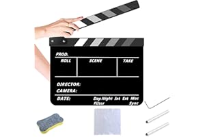 TONGBOKE Filmklappe, Szene Acryl Filmklappe,Film Requisiten Schwarz, Mit Kostenloses Kit, Regieklappe Farbstreifen, Film Klappe für Shoot Requisiten,Fernsehserie, Werbespots,Home Decoration,etc(Schwarz-grau)