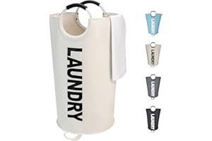 Maxsilan 90L Large Laundry Basket, Freestanding Tall Clothes Hamper, Collapsible Laundry Bag, Beige