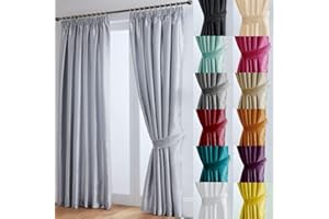 John Aird Luxury Faux Silk Fully Lined Pencil Pleat Curtains With Matching Tie Backs (Silver, 229cm Width x 229cm Drop (90"x 90")