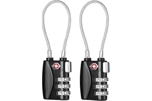ZHEGE Suitcase Locks TSA Approved, Cable Travel Lock, 3 Digit Combination Zipper Locks for Suitcases, Baggage, Backpacks, Briefcases, Small Locker Lock for Gym, School (Black, 2 Pack)