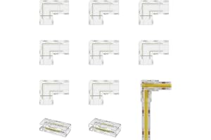 PAUTIX 10PCS connecteurs pour Ruban LED COB 2Pin 8MM, incluant 8PCS connecteurs type L/angle, 2PCS connecteurs intermédiaires sans espace pour les lumières LED Srtip (pas pour les bandes 5mm et 10mm)