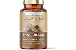 VITA NUOVA Ashwagandha - en gélules - Fortement dosé - Standardisé à 10% withanolide - 120 x 500 mg - Sans additifs (120 Capsules - Bouteille)