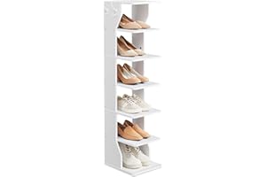 VASAGLE Slim Shoe Rack, Narrow Shoe Storage Organiser, 6-Tier Shoe Stand, for Small Spaces, Hallway, Cloakroom, White LBS200T14