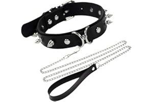 HUSHRICH Black PU Leather Punk Studded Choker with Detachable Chain O-Ring Adjustable Choker Necklace, Novelty Chokers Necklaces for Women, Goth Chokers for Halloween Cosplay,Gothic Outfits EMO Accessory