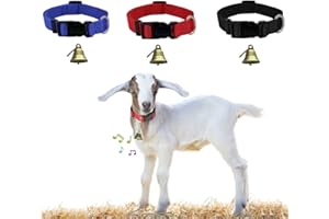 NEOGULY 3 Pack Goat Collar with Bell, Sheep Collars with Bell, Grazing Copper Bells and Adjustable Nylon Collar Set for Small Farm Animal Sheep Cow Pet Goat Accessories
