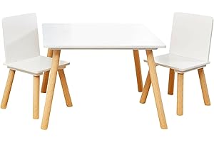 Liberty House Toys Wooden Table and Two Chair Set for Children, Engineered Wood, White and Pine, H44 x W60 x D60cm