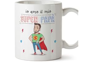 Mugffins papà Tazza/Mug - Super papà Migliore del Mondo - Idee Regali Festa del papà/Buon Compleanno/Tazze Originali di caffè. Ceramica 350 mL