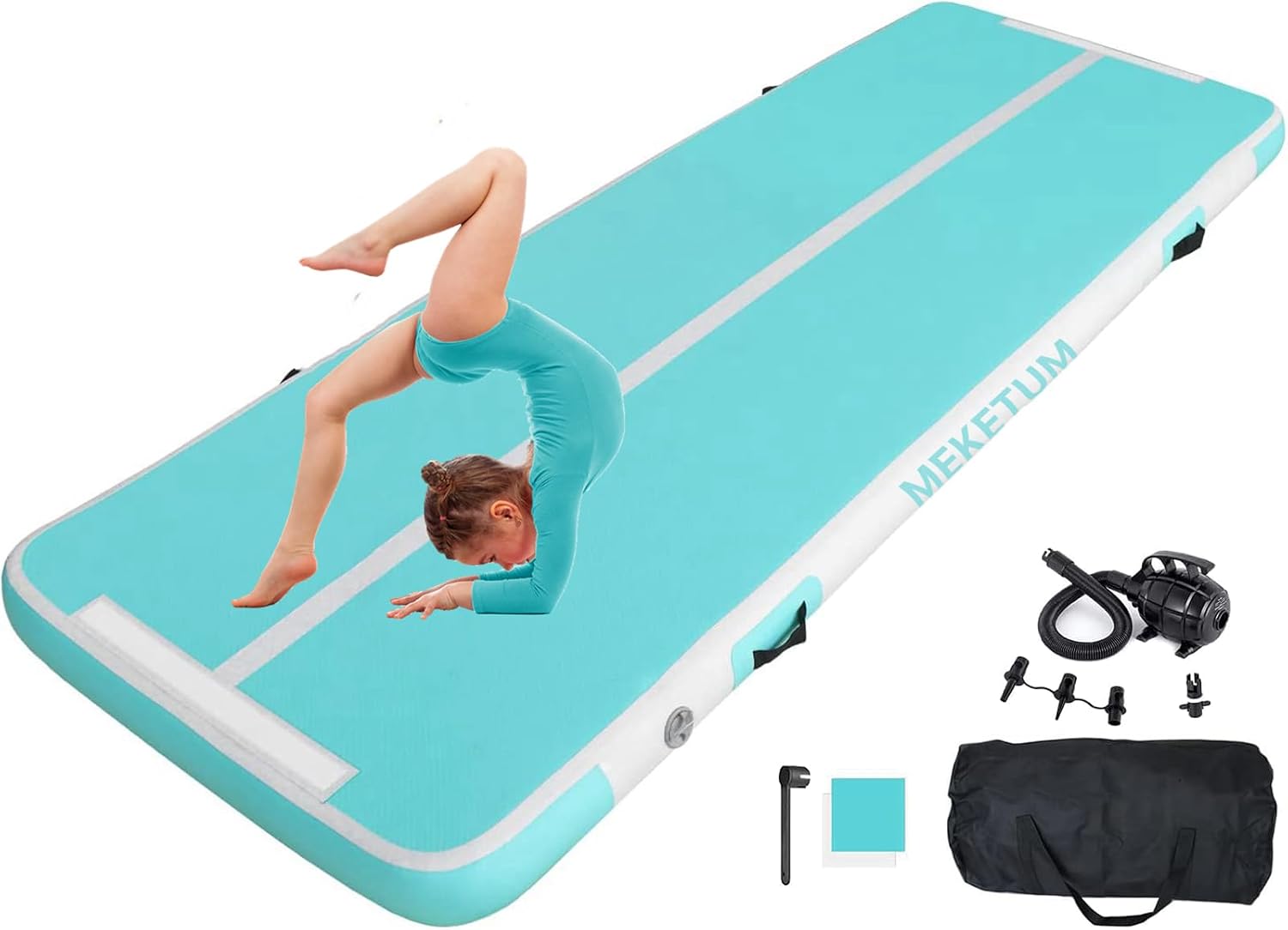 MEKETUM Air Track Colchoneta Gimnasia Ritmica 2 3 4 5 6 m Hinchable 10/20cm Gruesa Colchoneta Deportiva con Bomba de Uso doméstico/Entrenamiento/Rodar/Saltar/Fitness/Yoga/Entretenimiento acuático