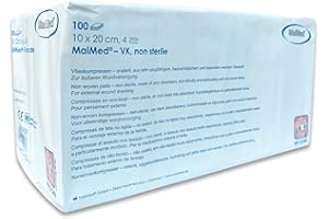 SAXOMED Garze non sterili per medicazione 10 x 20 cm tessuto non tessuto - 100 pezzi garza autoadesiva 4 strati - compresse di garza 10 x 20 - per ferite esterne, assorbimento del sangue e secrezione