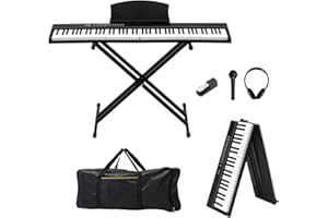 Glarry 88 Key Folding Digital Piano Full Size Electric Keyboard with Semi-Weighted Keys, Portable Keyboard Piano Set With Sustain Pedal, Headphones, MIDI Bluetooth (Piano+ X Stand+Sustain Pedal)