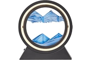 MENAYODA Sandbilder zum Drehen, 3D Fließende Sandkunst mit LED Nachtlicht, 10" Bewegliches Sandkunstbild, Dynamisches Sandbild Runde Glas Rahmen für Büro Wohnzimmer Desktop Dekoration (Blau)