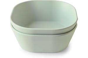 Mushie Dinnerware Bowls for Kids | Tableware Set of 2 Reusable BPA Free Bowls | Dishwasher & Microwave Safe | Made in Denmark | Square (Sage)