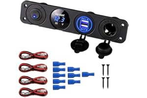 Thlevel Pannello Presa Doppia USB per Caricabatteria da Auto con Accendisigari Voltmetro LED Blu e Interruttore Indipendente per 12V 24V Veicoli Barca Camion Caravan