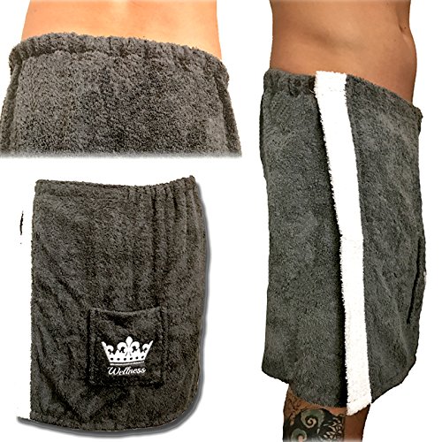 JEMIDI Sauna Frottee Kilt Sarong Damen oder Herren Anthrazit Grau mit Stickerei 100% Baumwolle Saunakilt Saunasarong Saunatuch Anthrazit/Weiß Damen - 6