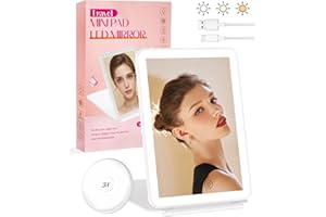 Coyonce Travel Mirror, Rechargeable Makeup Mirrors with 72 Led Lights, 3 Color & Dimmable Vanity Mirror, Portable Led Mirror, 1200mAh Battery, for Women, Wife, Mum(White)