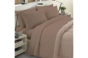 BANZAII TEXTILE INNOVATOR ONLINE Banzaii Completo Lenzuola Invernale Felpate in Flanella Anti-Pilling 100% Cotone, adatto anche ai materassi più alti, 4 pezzi, Matrimoniale Marrone Chiaro