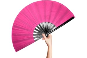 OMyTea Bambus großer Rave faltbarer Handfächer für Männer und Frauen, Chinesischer japanischer Kung Fu Tai Chi mit Stofftasche, Performance, Dekorationen, Tanzen, Festival, Geschenk (Pink)
