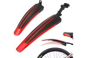 Kugooyi Bike Mudguard Set, Bicycle Fenders Front & Rear Mud Guard Portable Universal Adjustable Full Cover Thicken Widen Tires Mudflap for 20",22",24",26" MTB Mountain Road Cycling (Red)