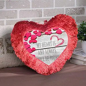 DreamVio Love Heart Shape Valentine's Day Gifts Fur Cushion,Plush Pillow for Gifting on Birthdays,Anniversaries Color - Red (Size- 15x17 inch) Shape 13