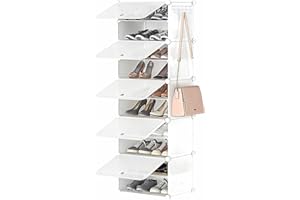 HOOBRO Scarpiera, Scaffale Portascarpe a 5 Scomparti, con Sportello, Scaffale Componibile in Plastica, Scaffale Portaoggetti Modulare, per Ingresso, Corridoio, Armadio, Bianco EWT11SC01G1