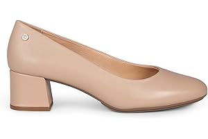 miMaO. Zapatos de tacón bajo en Piel de napa con Puntera Redonda. Plantilla Extra de Gel