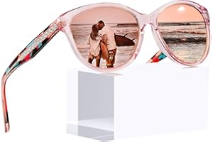 Carfia Gafas de sol Polarizadas Mujer Protección UV, Montura de Acetato Núcleo de Alambre con Diseño en Relieve