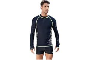 HDTIYUYP Rash Vest Mens Long-Sleeve - UPF Rash Guards Adult Swim Shirts Male UV Sun Produtction Swim Top Repreve® Recycle Surfing Top Beach Water Sports Tops with Thumbholes