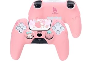 Kuitmor Silicone PS5 Controller Cover Skin Set,Anti-Slip Soft Protective Case for PS5 Wireless Controller with 2 Thumb Grip Caps and 1 Sticker (Pink)