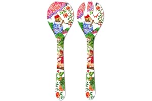 Les Jardins de la Comtesse - Sztućce do sałatek z czystej melaminy - 33 cm - małpy z Bali - koralowa czerwień i zieleń - sztućce z kolekcji MelArtmine - nietłukące się naczynia