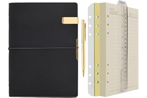 ‎WONDERPOOL Wonderpool Leder A5 Tagebuch Notizbuch Ringbuch –Nachfüllbarer Ordner Schreibpapier Spirale Business Notizblöcken Vintage Einband für Büro Plan Reisen Persönlicher Organizer (b- Schwarz,A5)