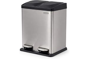 Oypla 30L Stainless Steel Double Compartment Recycling Pedal Kitchen Waste Bin