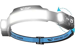 Smiling Shark Lampe Frontale, Lampes Frontales LED Rechargeable Ultra Puissante avec 4 Faisceau Large & Spot Réglable Détecteur de Mouvement 2400 mAh 5 Modes pour Randonnée Pêche Camping Cyclisme
