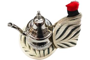 HORUS ARTESANÍA DE EGIPTO Sottopentola marocchino per teiera e guanto per sostenere e decorare il set da tè (bianco con grigio)