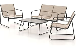 Grand patio Conjunto Muebles de Jardín, Textileno, Set de Comedor de Jardín Sillas de Mesa para Balcón, Jardín, Exterior (Marrón)